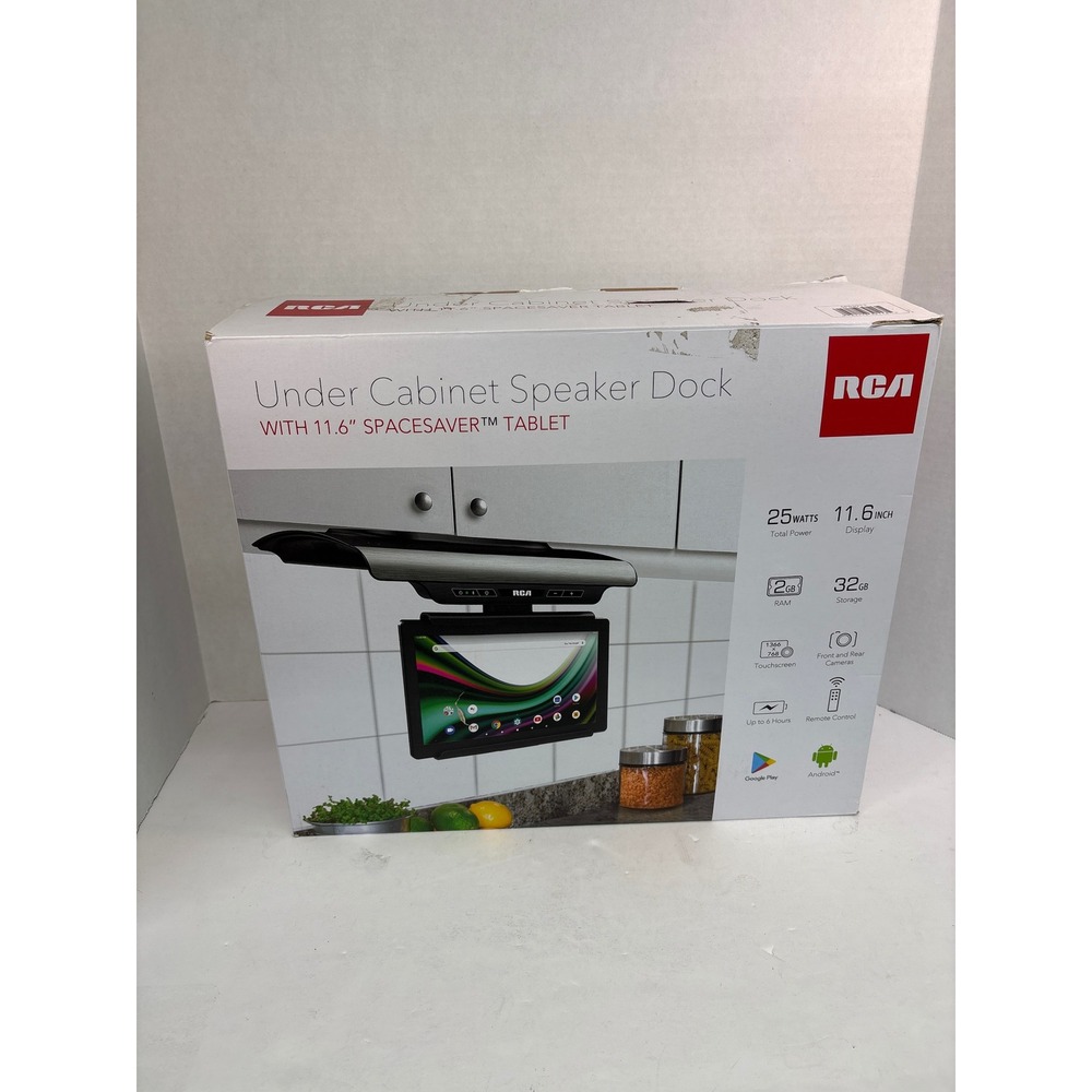 RCA Under Cabinet Speaker Dock with 11.6" Spacesaver Android Tablet 32GB 2GB RAM